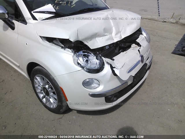 3C3CFFER2CT382727 - 2012 FIAT 500 LOUNGE WHITE photo 6