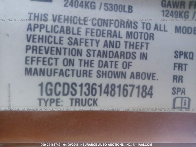 1GCDS136148167184 - 2004 CHEVROLET COLORADO ORANGE photo 9