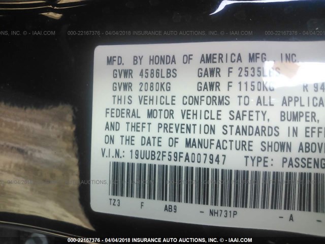 19UUB2F59FA007947 - 2015 ACURA TLX TECH BLACK photo 9