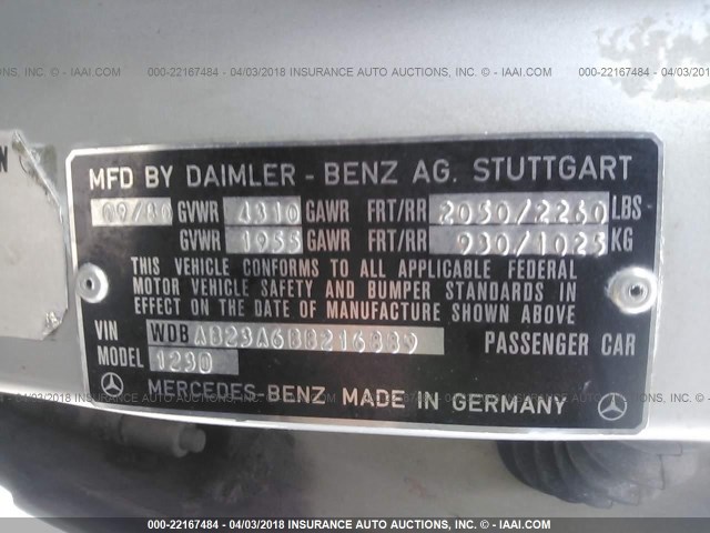 BAB23A6BB216889 - 1981 MERCEDES BENZ 300  SILVER photo 9