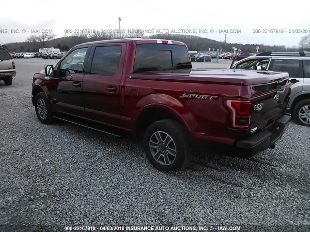 1FTEW1CG2HKD68747 - 2017 FORD F150 SUPERCREW MAROON photo 3