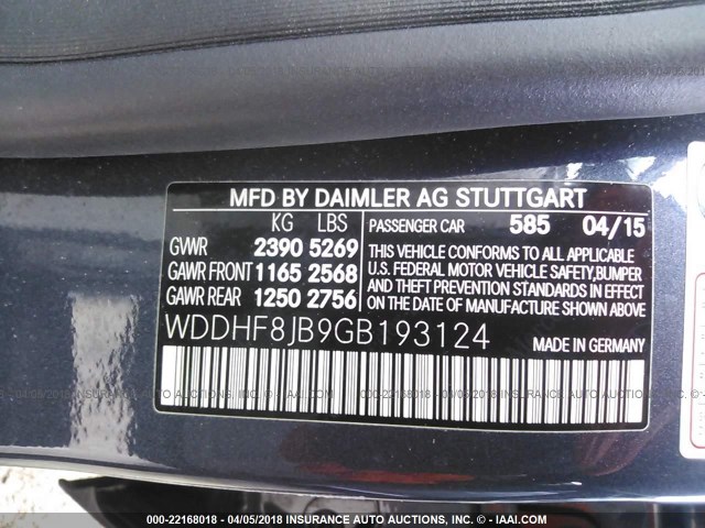 WDDHF8JB9GB193124 - 2016 MERCEDES-BENZ E 350 4MATIC BLUE photo 9