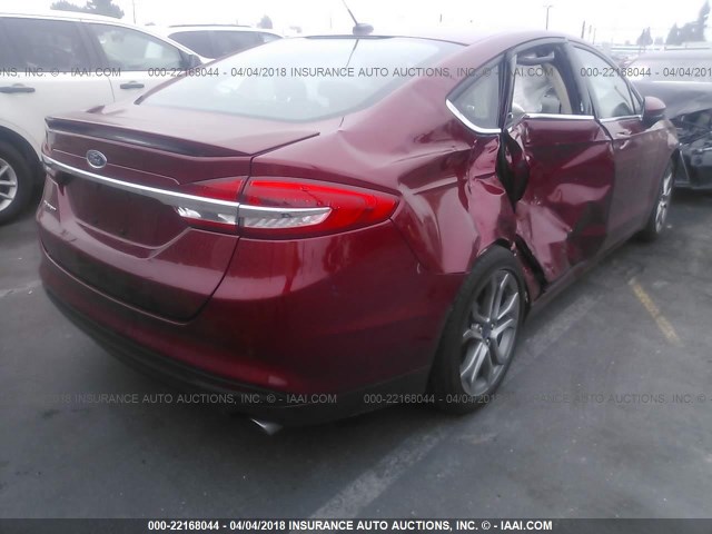 3FA6P0G76HR299343 - 2017 FORD FUSION S RED photo 4