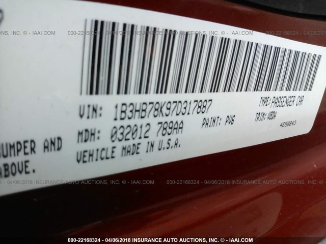 1B3HB78K97D317887 - 2007 DODGE CALIBER R/T ORANGE photo 9