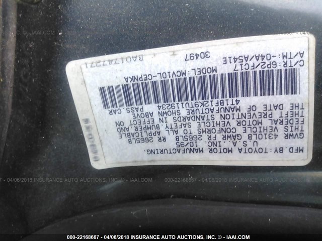 4T1BF12K9TU119234 - 1996 TOYOTA CAMRY LE/XLE/SE 绿色 照片 9