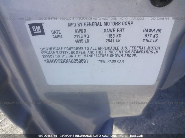 1G4HP52KX4U259891 - 2004 BUICK LESABRE CUSTOM SILVER photo 9