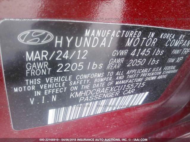 KMHDC8AEXCU155715 - 2012 HYUNDAI ELANTRA TOURING GLS/SE RED photo 9