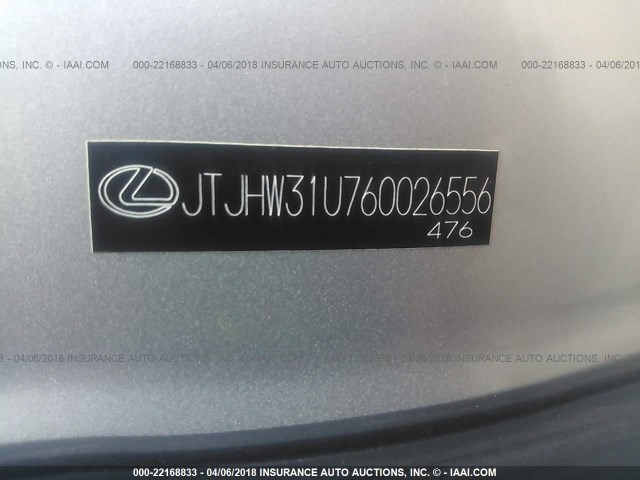 JTJHW31U760026556 - 2006 LEXUS RX 400 SILVER photo 9