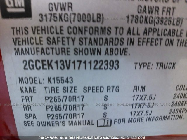 2GCEK13V171122393 - 2007 CHEVROLET SILVERADO K1500 CLASSIC CREW CAB RED photo 9