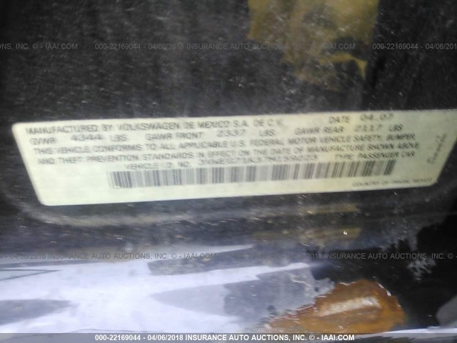 3VWEG71K37M159223 - 2007 VOLKSWAGEN JETTA WOLFSBURG 黑色 照片 9