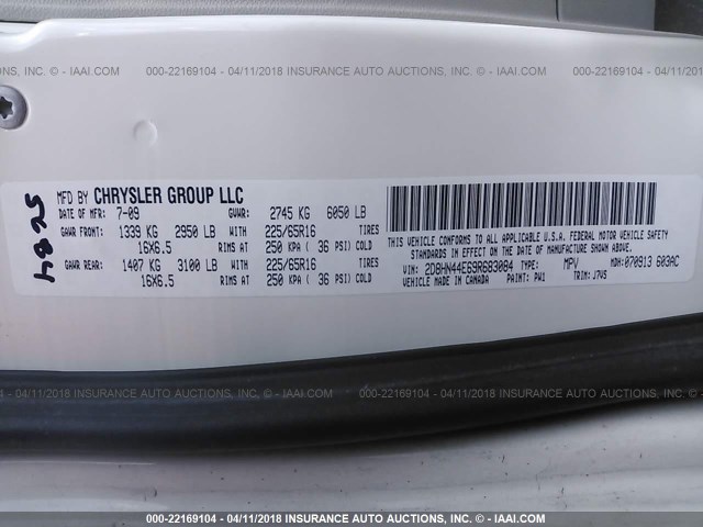 2D8HN44E69R683084 - 2009 DODGE GRAND CARAVAN SE WHITE photo 9