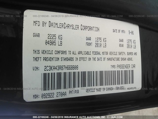 2C3KA43R87H668808 - 2007 CHRYSLER 300 BLACK photo 9