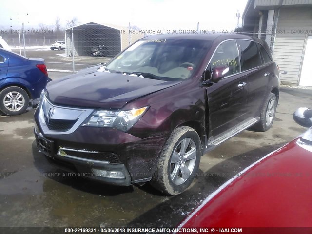 2HNYD2H66AH500215 - 2010 ACURA MDX TECHNOLOGY MAROON photo 2