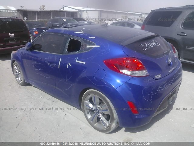 KMHTC6ADXCU059168 - 2012 HYUNDAI VELOSTER BLUE photo 3