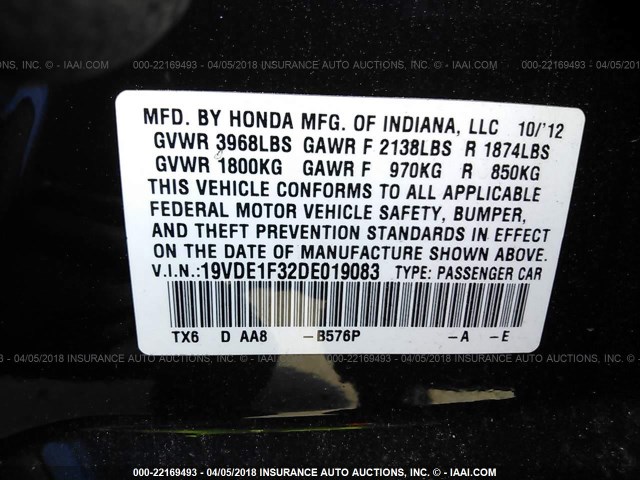 19VDE1F32DE019083 - 2013 ACURA ILX 20 BLUE photo 9