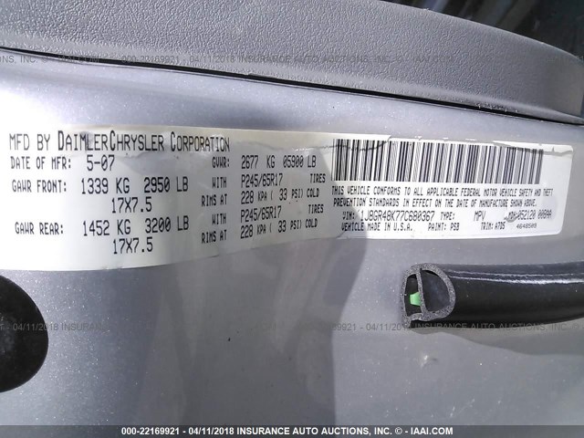 1J8GR48K77C680367 - 2007 JEEP GRAND CHEROKEE LAREDO/COLUMBIA/FREEDOM 银色 照片 9