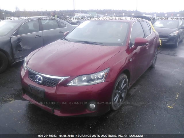 JTHKD5BH1C2056453 - 2012 LEXUS CT 200 RED photo 2