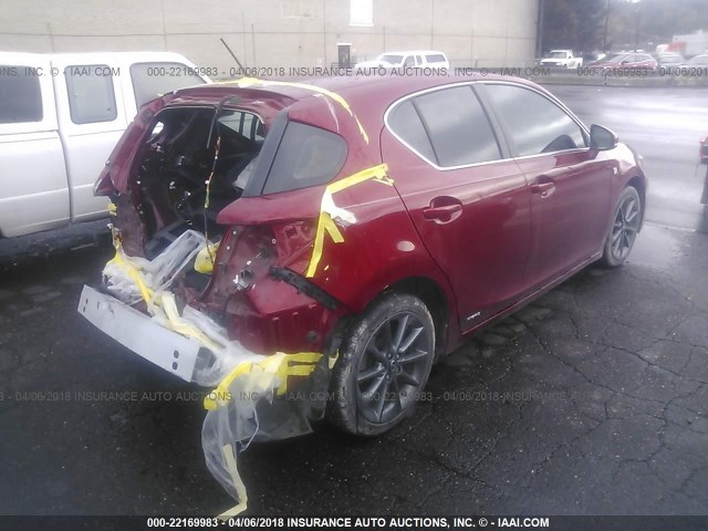 JTHKD5BH1C2056453 - 2012 LEXUS CT 200 RED photo 4