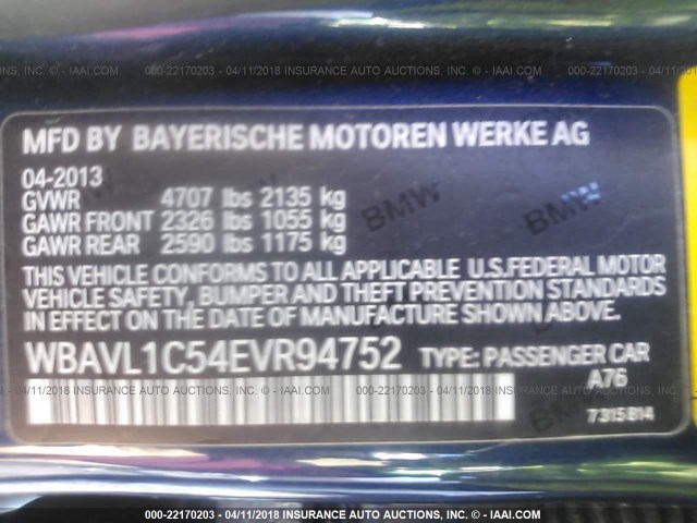 WBAVL1C54EVR94752 - 2014 BMW X1 XDRIVE28I BLUE photo 9