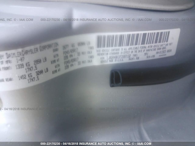 1J8GR48K37C597132 - 2007 JEEP GRAND CHEROKEE LAREDO/COLUMBIA/FREEDOM 银色 照片 9