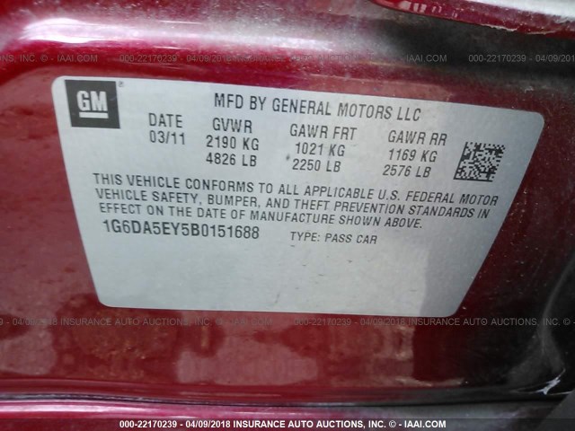 1G6DA5EY5B0151688 - 2011 CADILLAC CTS RED photo 9