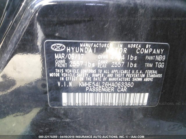 KMHE54L26HA063360 - 2017 HYUNDAI SONATA PLUG-IN HYBRID/LIMITED BLACK photo 9