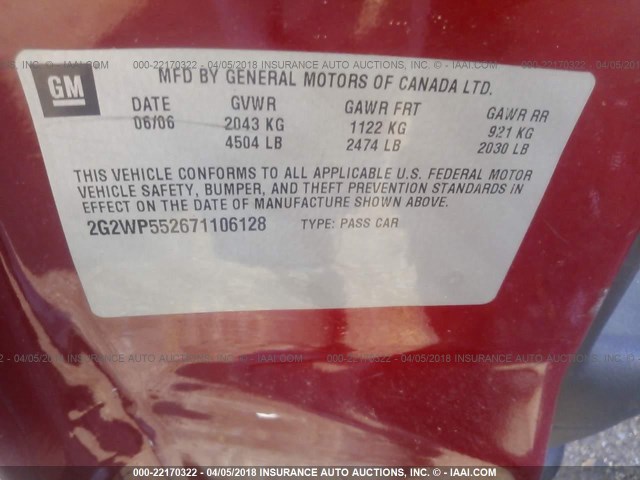 2G2WP552671106128 - 2007 PONTIAC GRAND PRIX Qırmızı foto 9