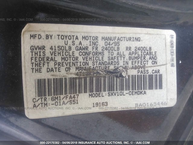 4T1BG12K5TU689258 - 1996 TOYOTA CAMRY DX/LE/XLE BLACK photo 9