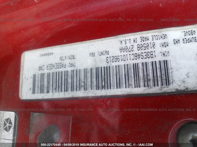 1B3ES46C11D196213 - 2001 DODGE NEON SE/ES RED photo 9