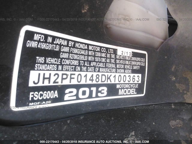 JH2PF0148DK100363 - 2013 HONDA FSC600 A BLACK photo 10