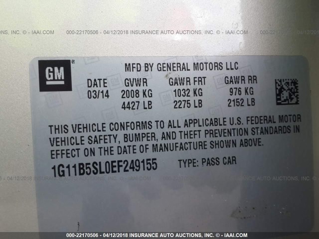 1G11B5SL0EF249155 - 2014 CHEVROLET MALIBU LS ოქროსფერი ფოტო 9