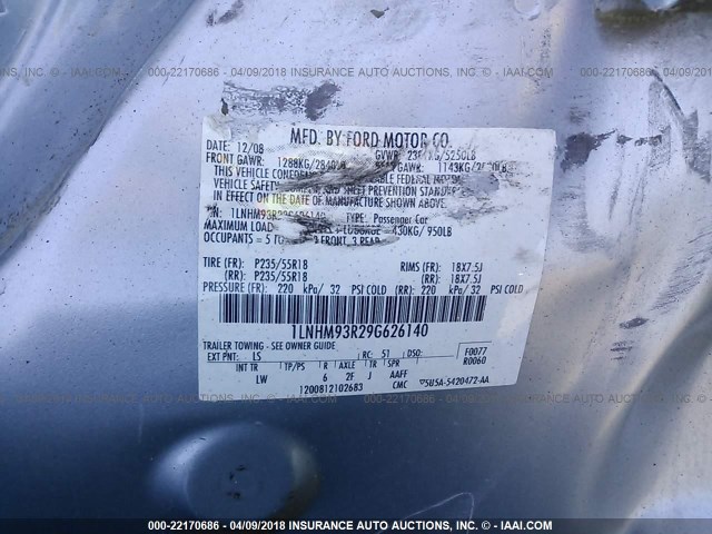 1LNHM93R29G626140 - 2009 LINCOLN MKS BLUE photo 9