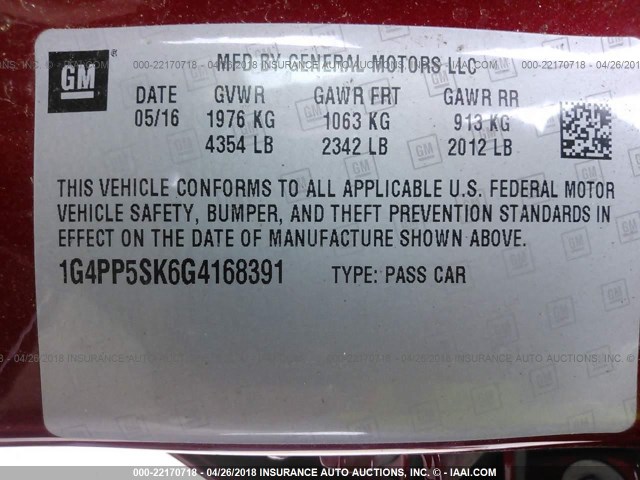 1G4PP5SK6G4168391 - 2016 BUICK VERANO BURGUNDY photo 9