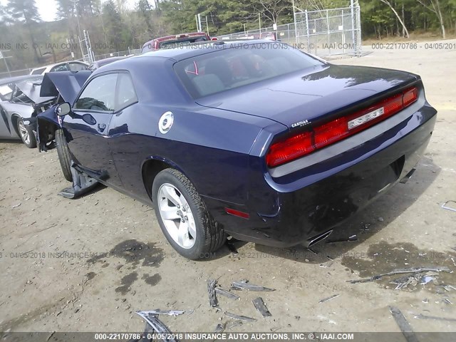 2C3CDYAG1EH184481 - 2014 DODGE CHALLENGER SXT BLUE photo 3