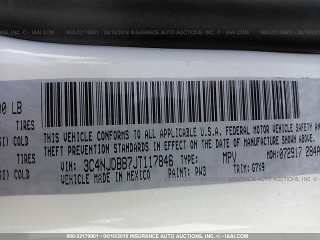3C4NJDBB7JT117846 - 2018 JEEP COMPASS LATITUDE 白色 照片 9