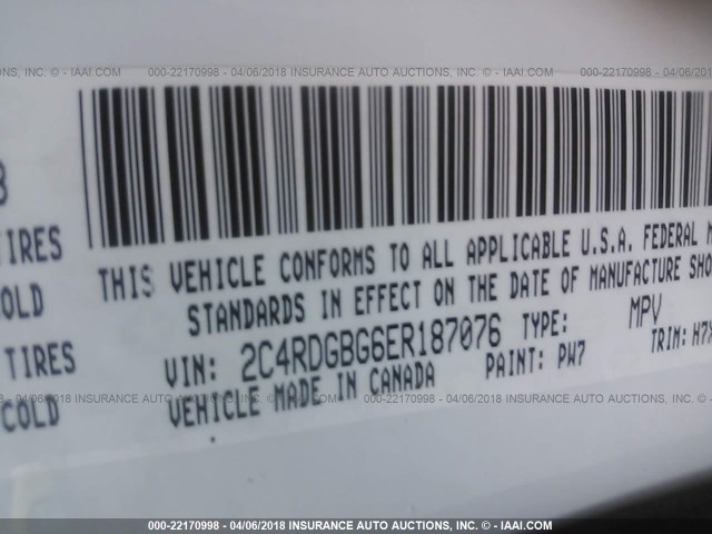 2C4RDGBG6ER187076 - 2014 DODGE GRAND CARAVAN SE WHITE photo 9