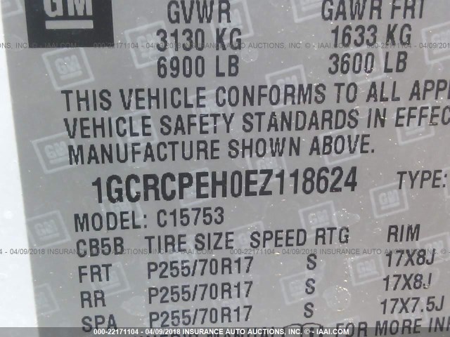 1GCRCPEH0EZ118624 - 2014 CHEVROLET SILVERADO C1500 WHITE photo 9