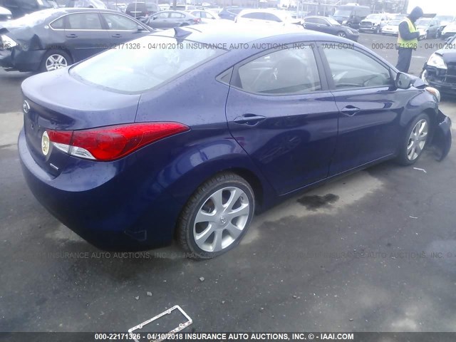 5NPDH4AEXBH015428 - 2011 HYUNDAI ELANTRA GLS/LIMITED BLUE photo 4