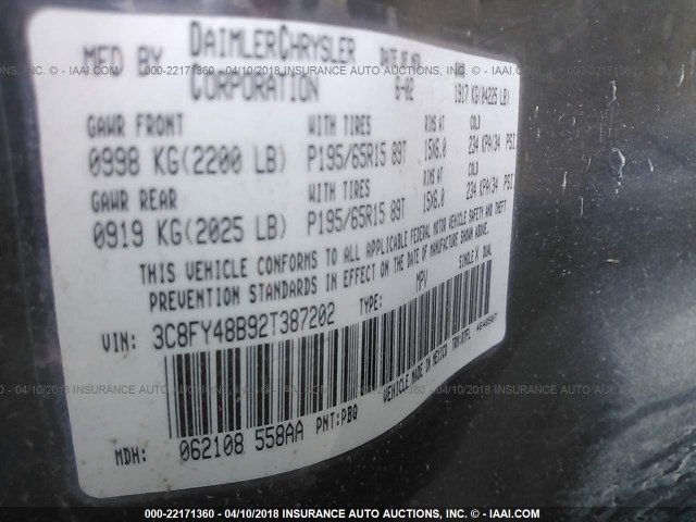 3C8FY48B92T387202 - 2002 CHRYSLER PT CRUISER CLASSIC 蓝色 照片 9