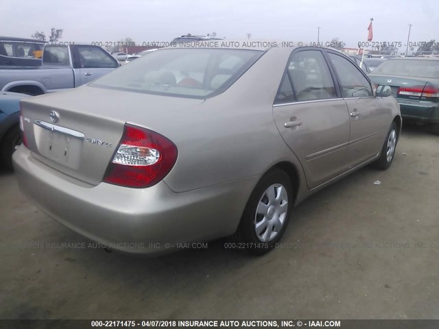 4T1BE32K92U038246 - 2002 TOYOTA CAMRY LE/XLE/SE TAN photo 4