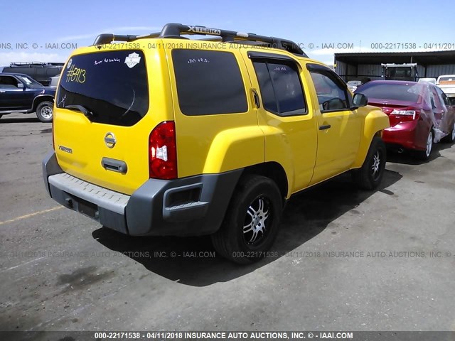 5N1AN08U37C506018 - 2007 NISSAN XTERRA OFF ROAD/S/SE YELLOW photo 4