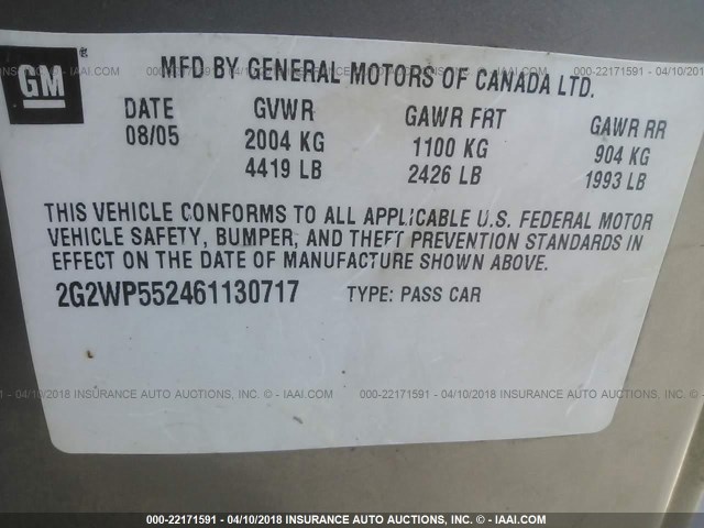 2G2WP552461130717 - 2006 PONTIAC GRAND PRIX ოქროსფერი ფოტო 9