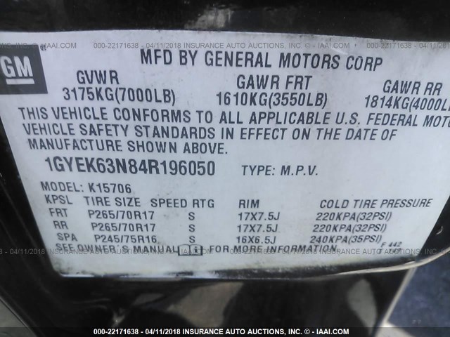 1GYEK63N84R196050 - 2004 CADILLAC ESCALADE LUXURY 黑色 照片 9