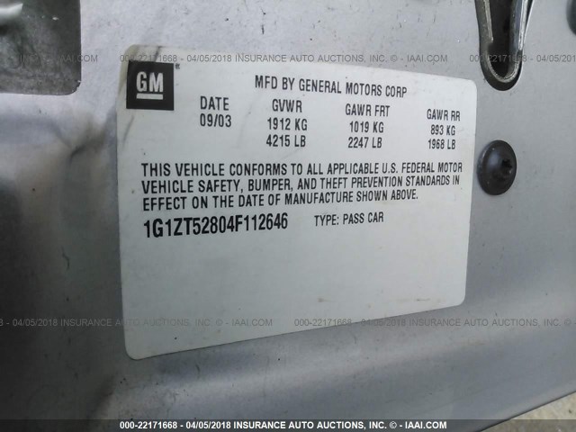 1G1ZT52804F112646 - 2004 CHEVROLET MALIBU LS 银色 照片 9