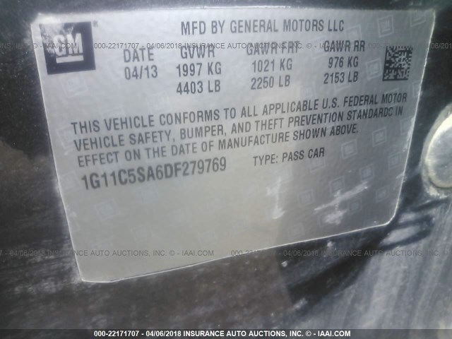 1G11C5SA6DF279769 - 2013 CHEVROLET MALIBU 1LT 灰色 照片 9