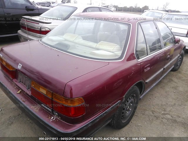 JHMCB765XMC062513 - 1991 HONDA ACCORD LX/EX BURGUNDY photo 4