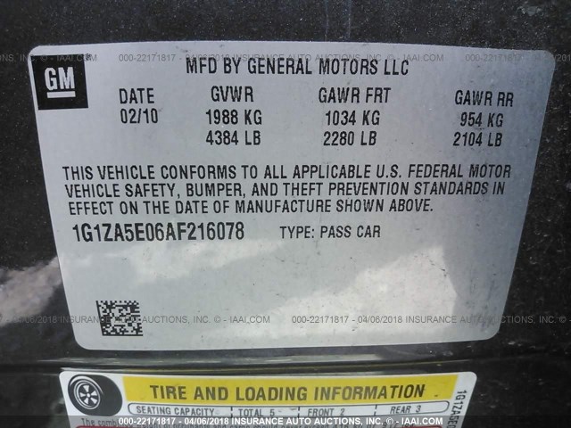 1G1ZA5E06AF216078 - 2010 CHEVROLET MALIBU LS GRAY photo 9