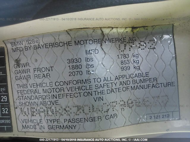 WBADK8304C7966673 - 1982 BMW 528 E AUTOMATIC CREAM photo 9