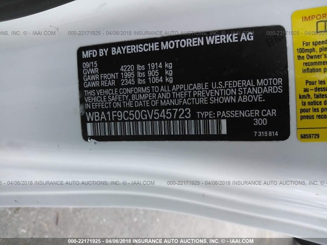 WBA1F9C50GV545723 - 2016 BMW 228 I/SULEV WHITE photo 9