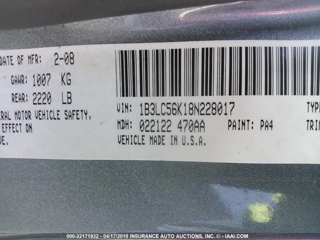 1B3LC56K18N228017 - 2008 DODGE AVENGER SXT SILVER photo 9